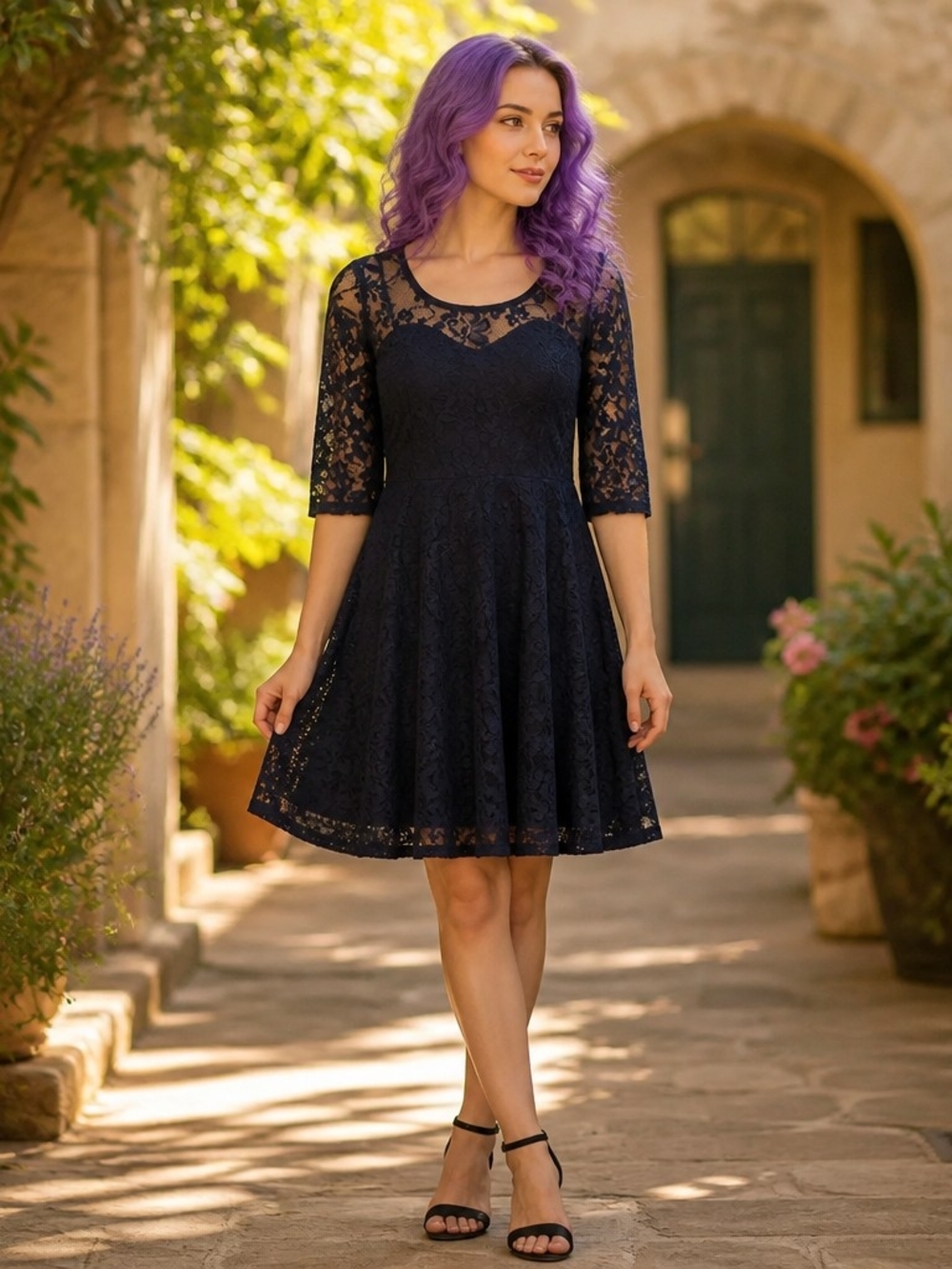 Material Girl Black Lace Fit & Flare Mini Dress